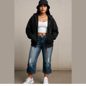 Parasuco Distressed Blue Cropped Jeans Sz L W30